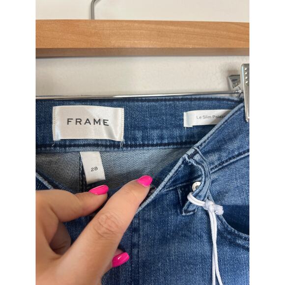 NWT Frame Le Slim Palazzo Frayed Hem Straight Leg Stretch Jeans Blue Size: 28 - Picture 6 of 8